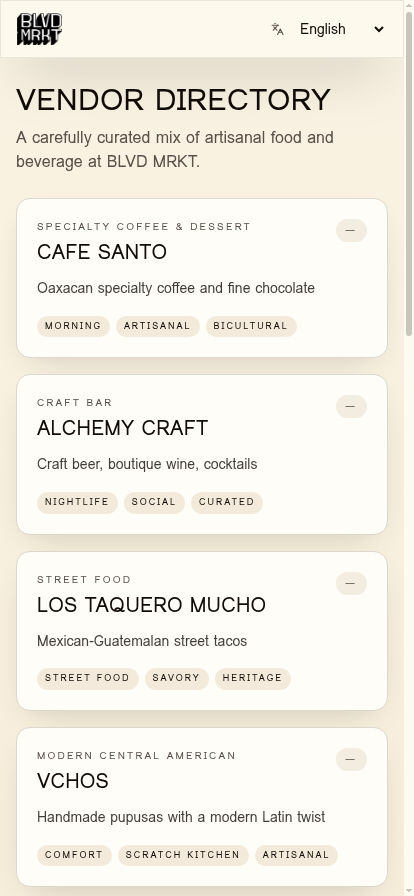 Vendors screen, real-time programme